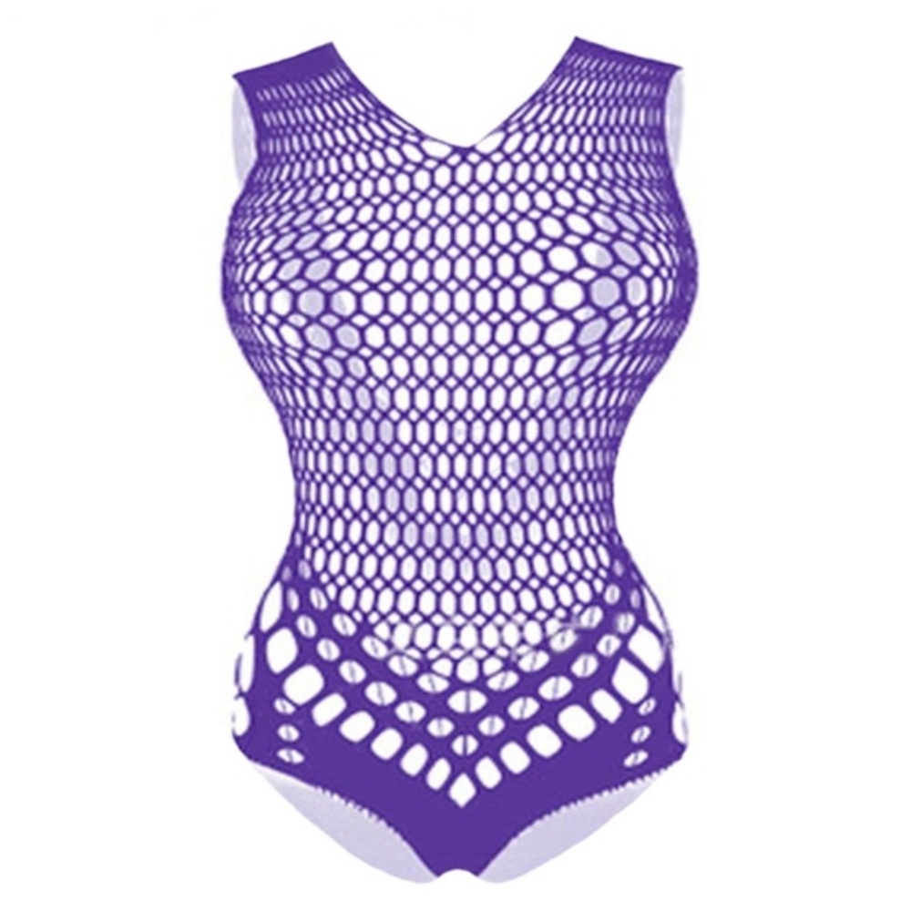 Purple Fishnet Romper Teddy Play Suit
